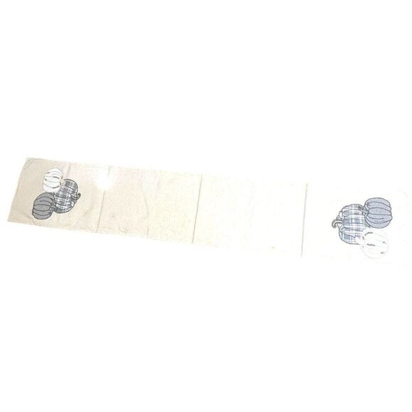 Envogue Linen Table Runner Cream Color W Gray White Pumpkins Fall 86” X 16” READ - Picture 3 of 14